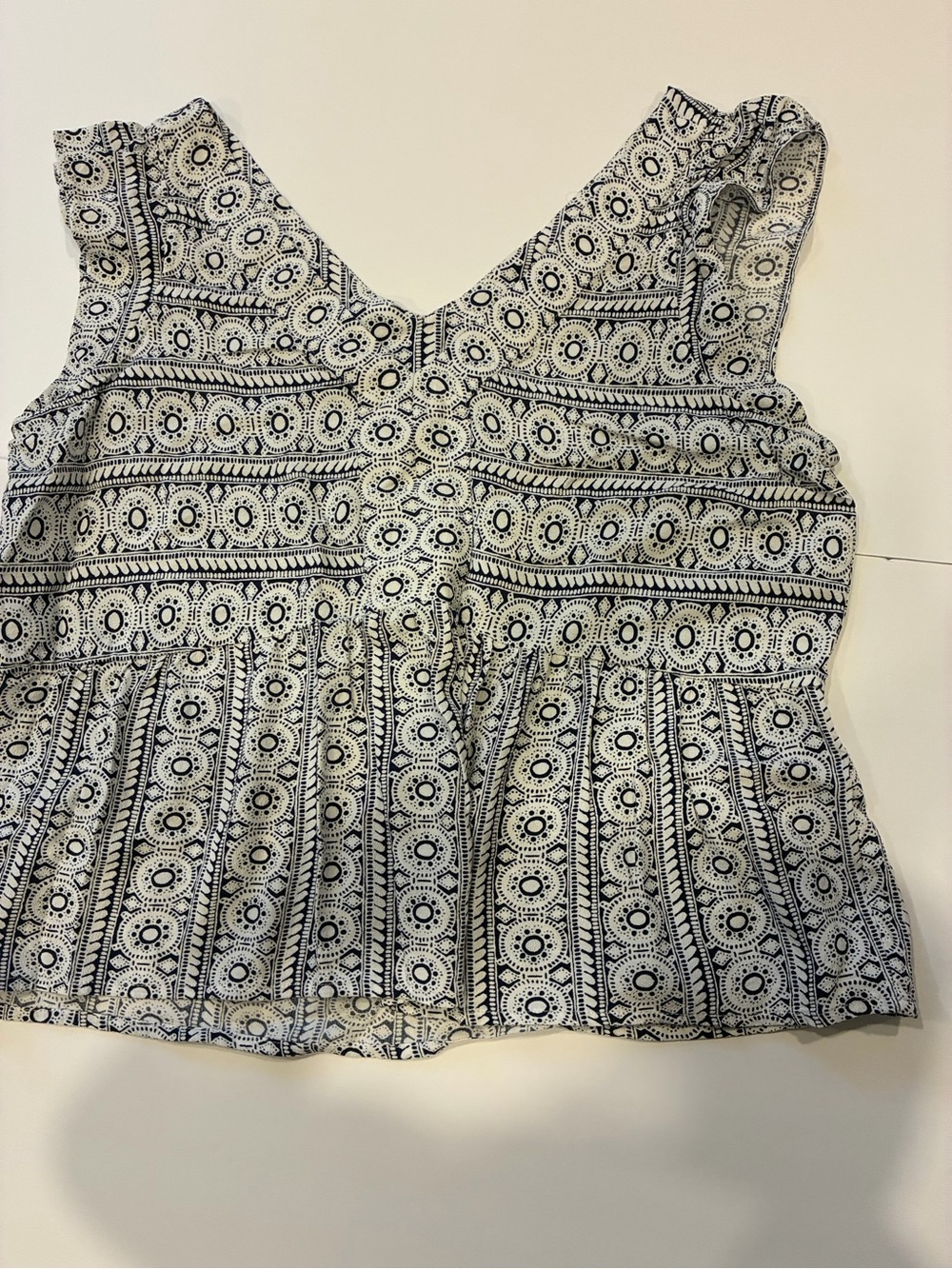 LOFT Black & White Geometric Peplum Tank